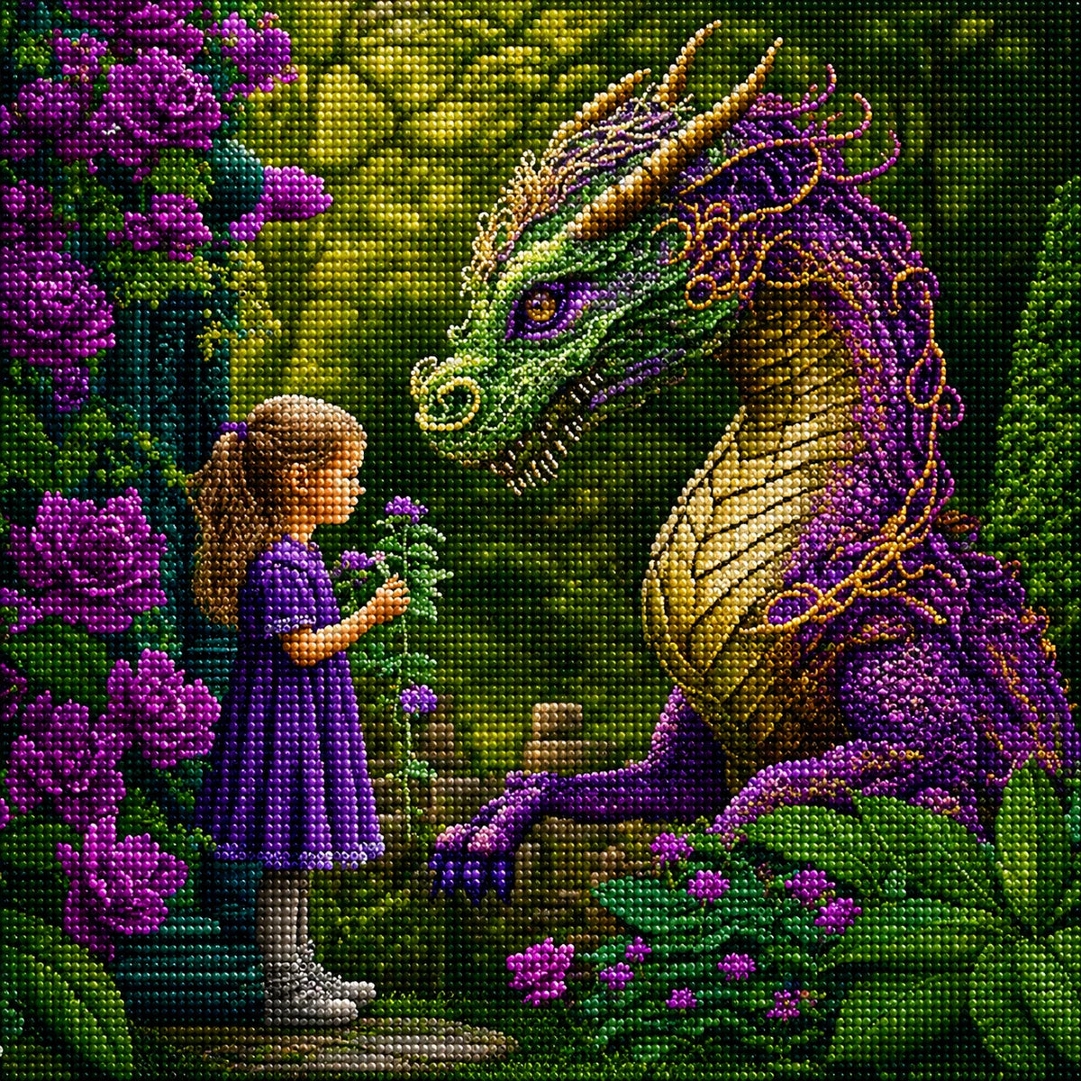 Purple Dragon And Girl Diamond Art Kit