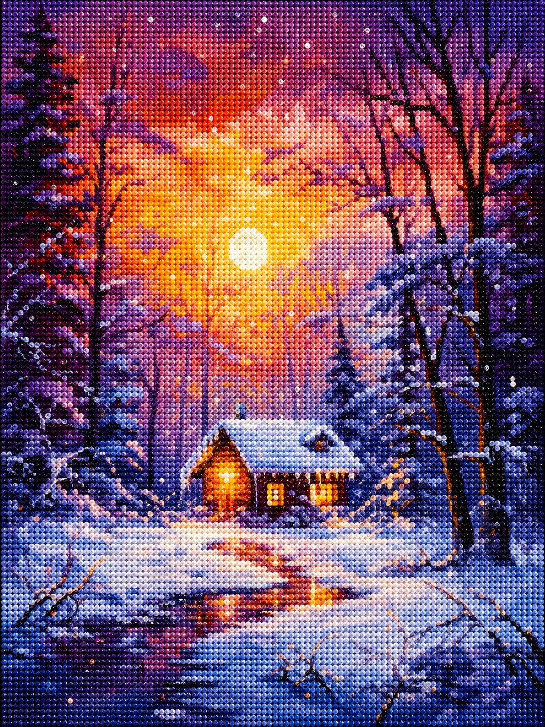 Snowy Sky Little Cabin Diamond Art Kit