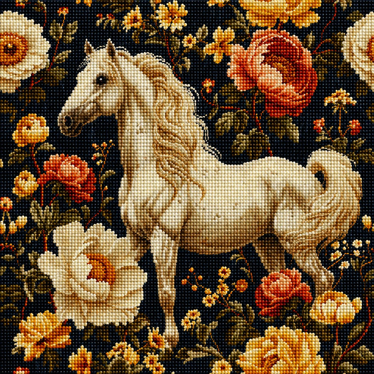 Western Floral White Horse Diamond Art Kit