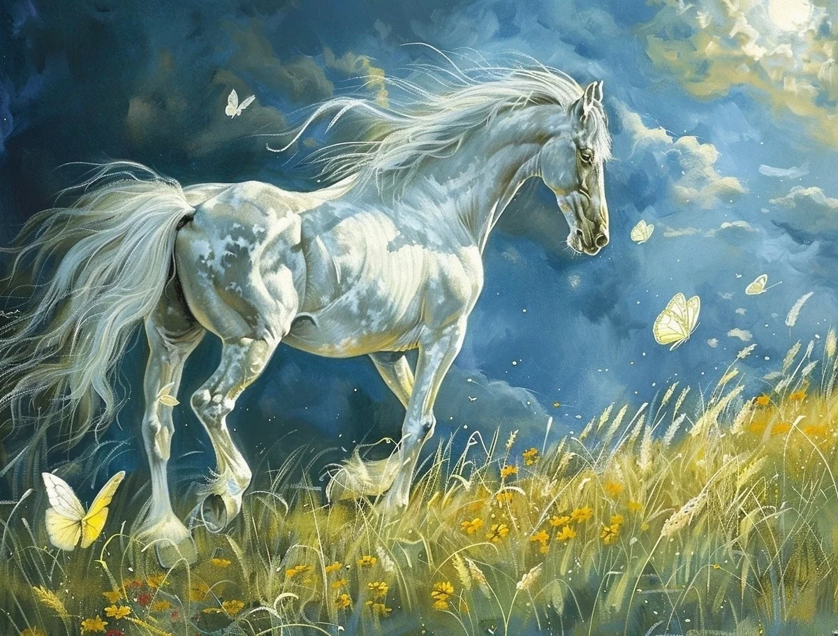 White Gray Horse Diamond Art Kit