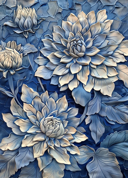 Blue Cream Petal Flowers Diamond Art Kit