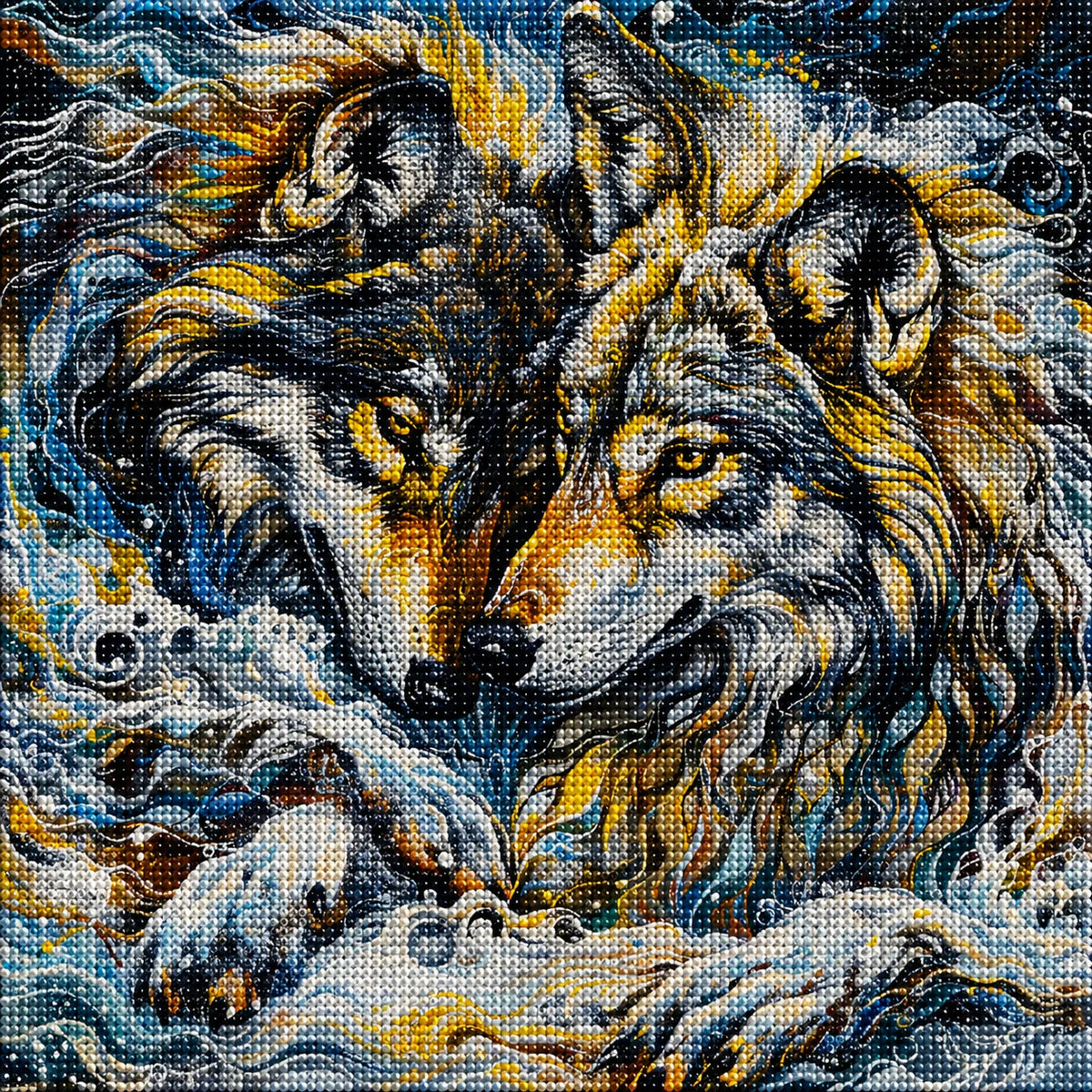 Swirling Fur Abstract Wolves Diamond Art Kit