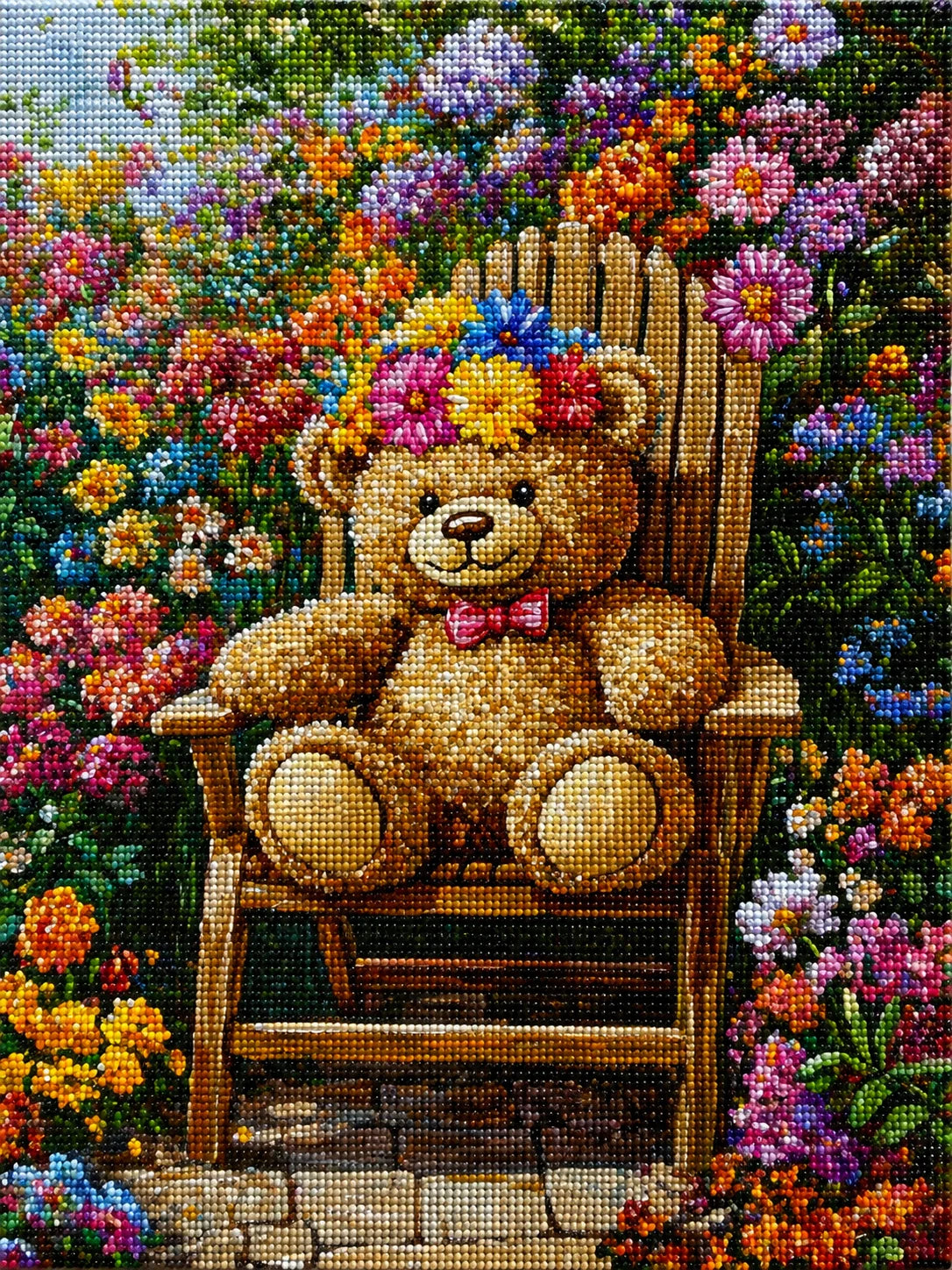 Teddy Bear Flower Garden Diamond Art Kit