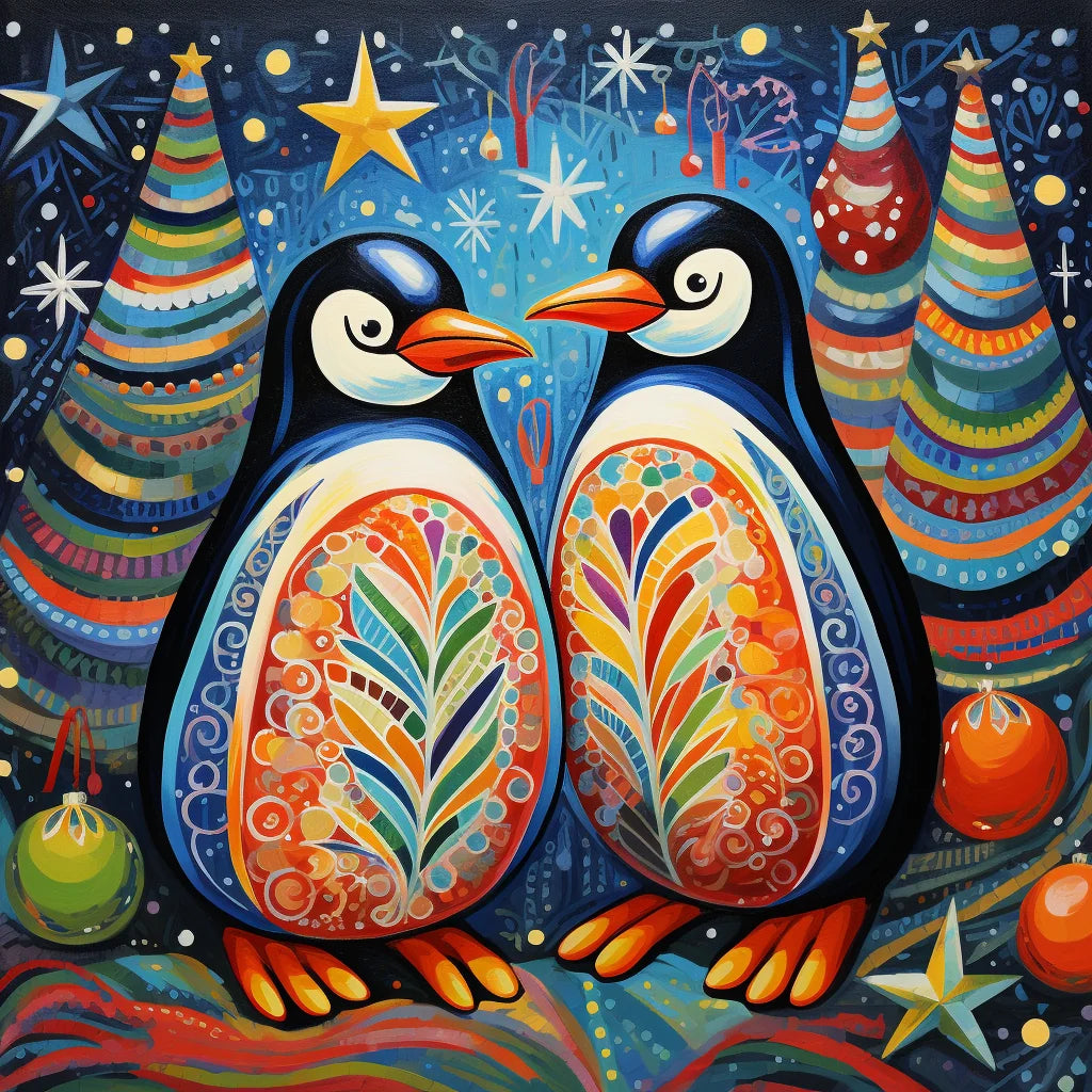 Abstract Colored Penguins Christmas Diamond Art Kit