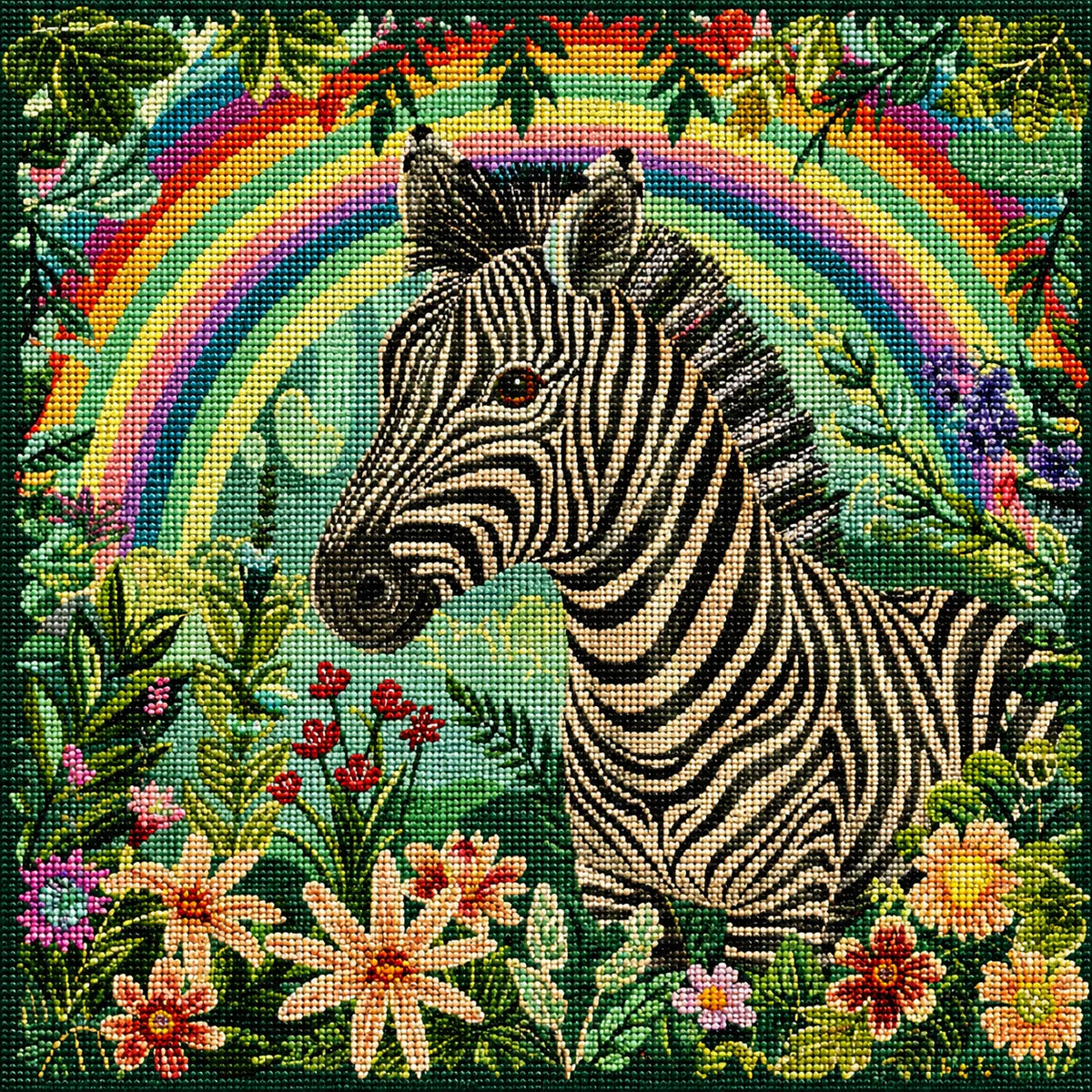 Flowers And Rainbows Zebra Diamond Art Kit