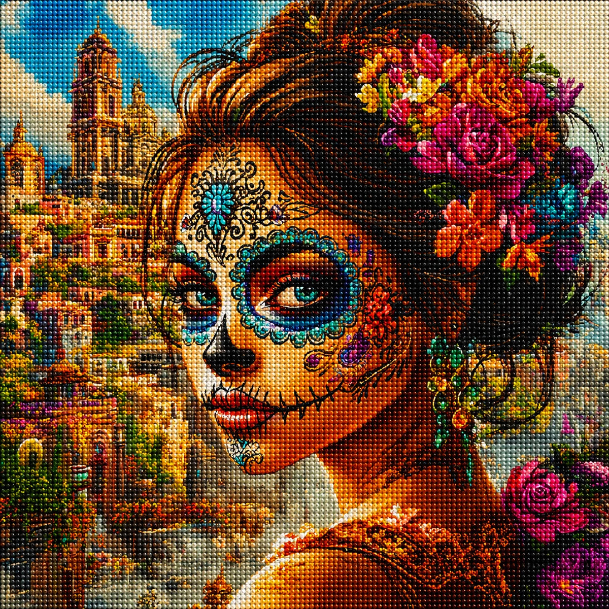 Hair With Flowers Day Of The Dead Diamond Art Kit