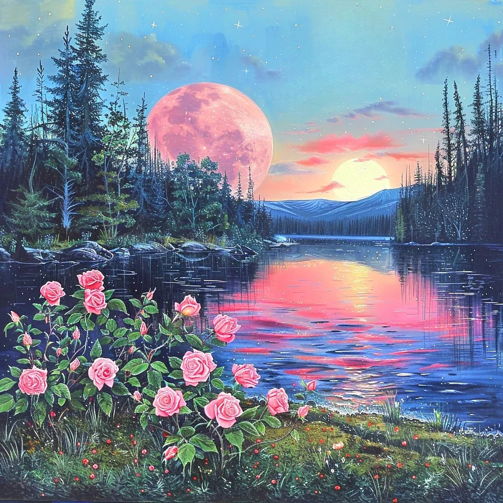 Lakeside Pink Roses Diamond Art Kit