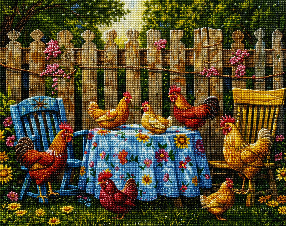 Backyard Table Chickens Diamond Art Kit