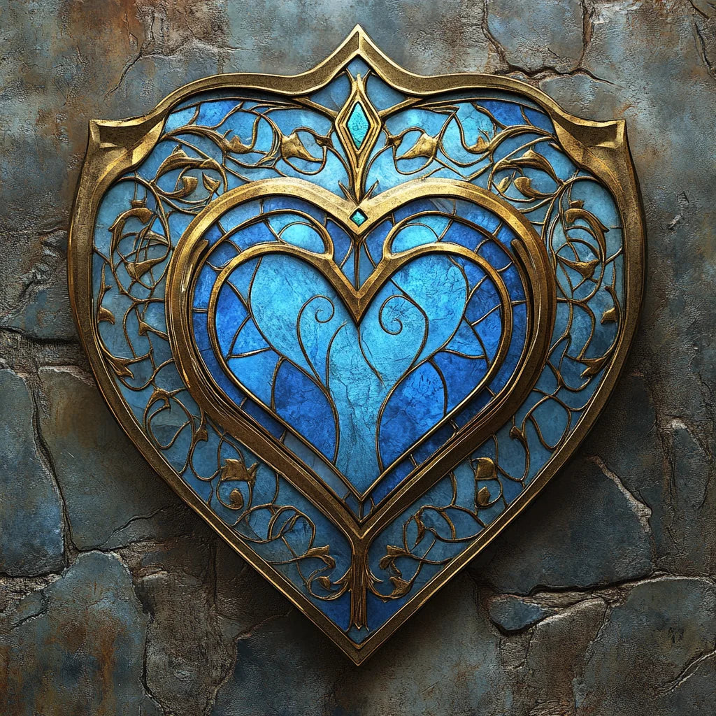 Blue Gold Heart Diamond Art Kit