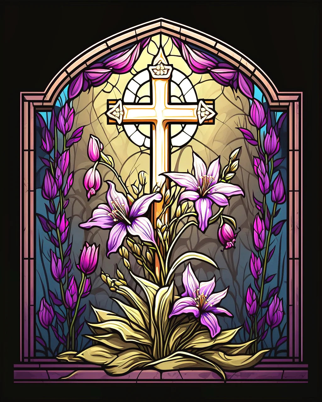 Cross Purple Lilies Abstract Diamond Art Kit