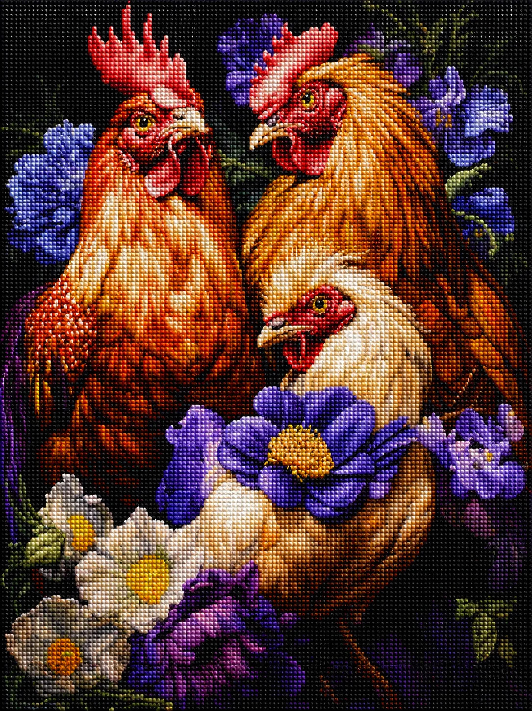Purple Flower Chickens Diamond Art Kit