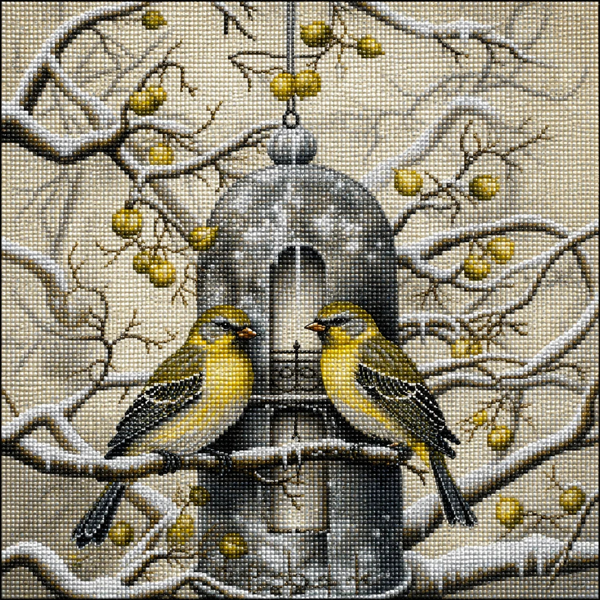 Two Bird Snowy Bird Feeder Diamond Art Kit