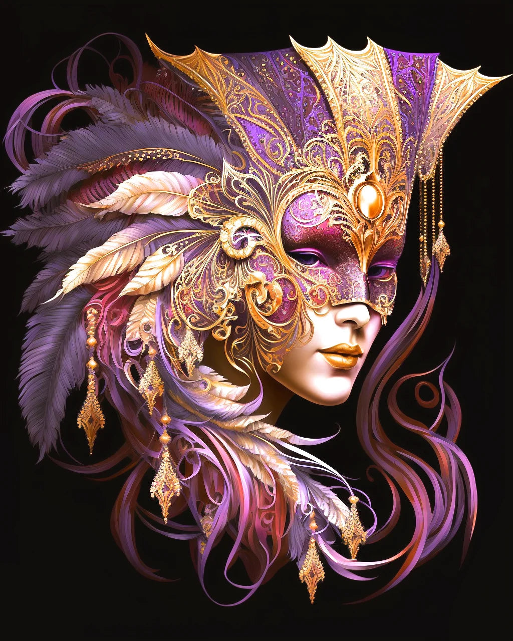 Gold Purple Mask Diamond Art Kit