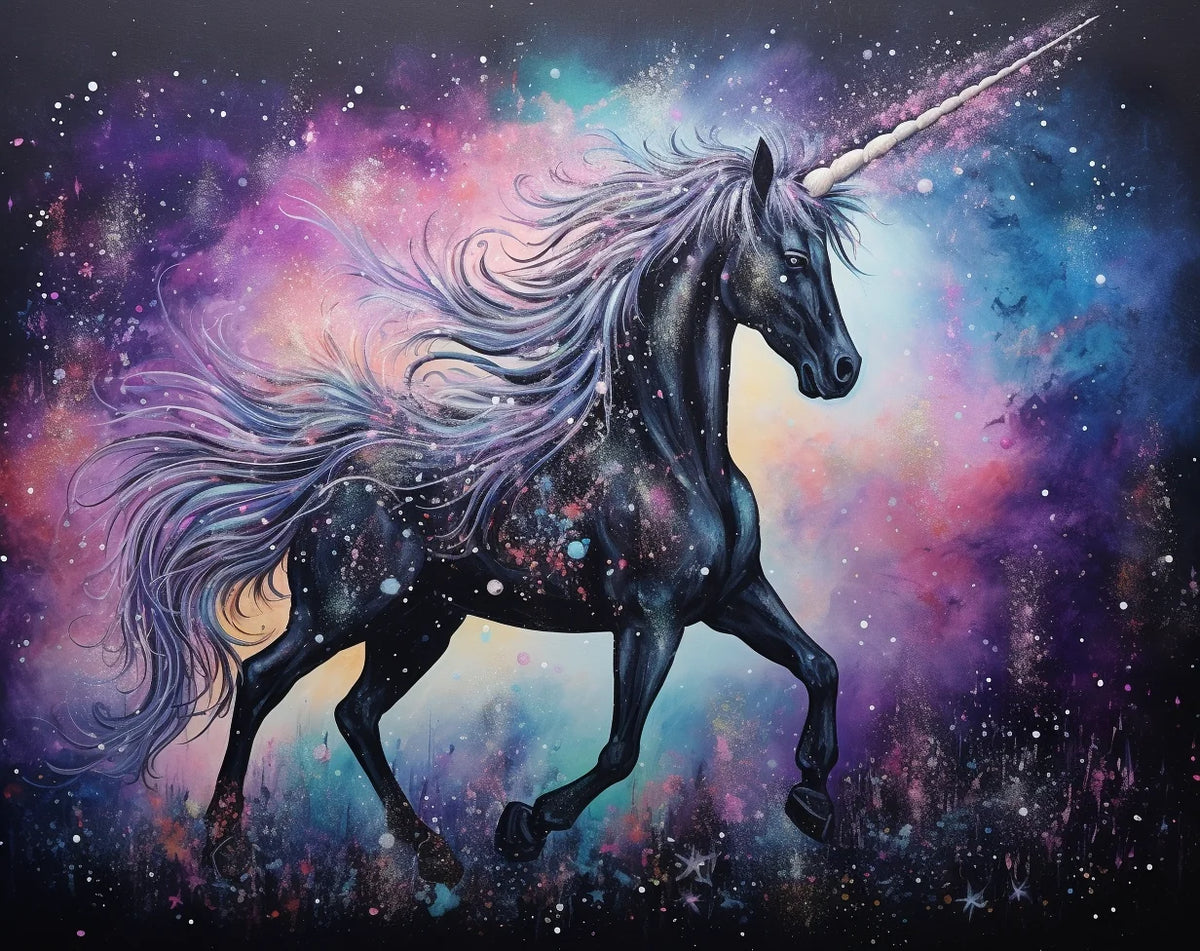 Abstract Splatter Black Unicorn Diamond Art Kit