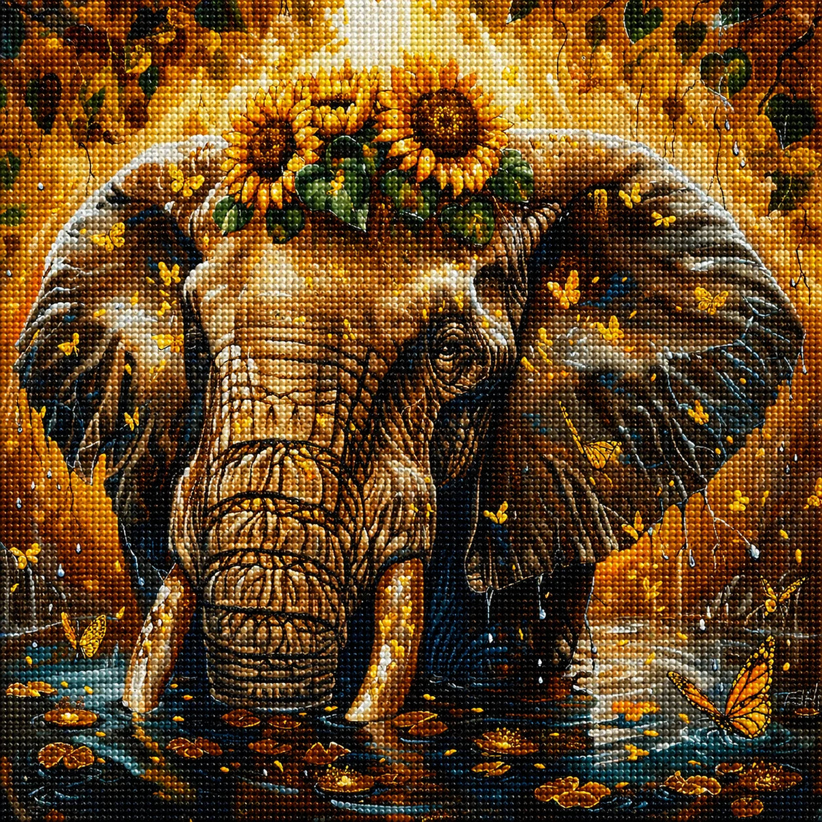 Water Submerged Elephant And Flowers Diamond Art Kit