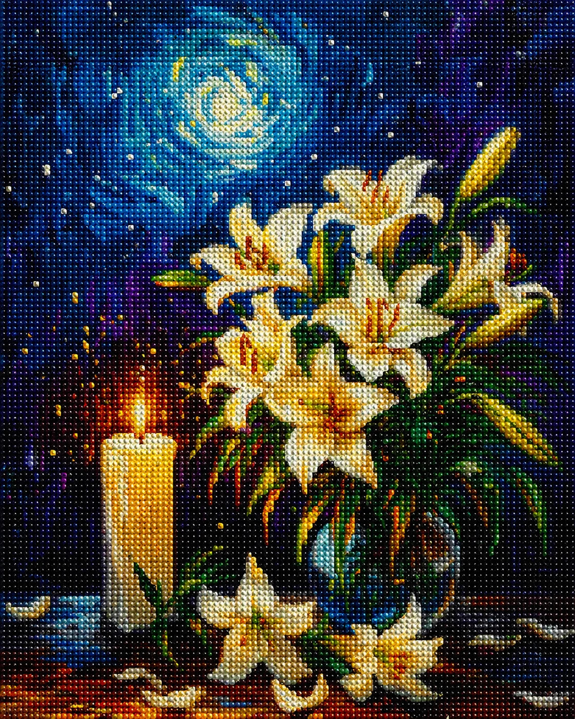 White Lilies And Candle Diamond Art Kit