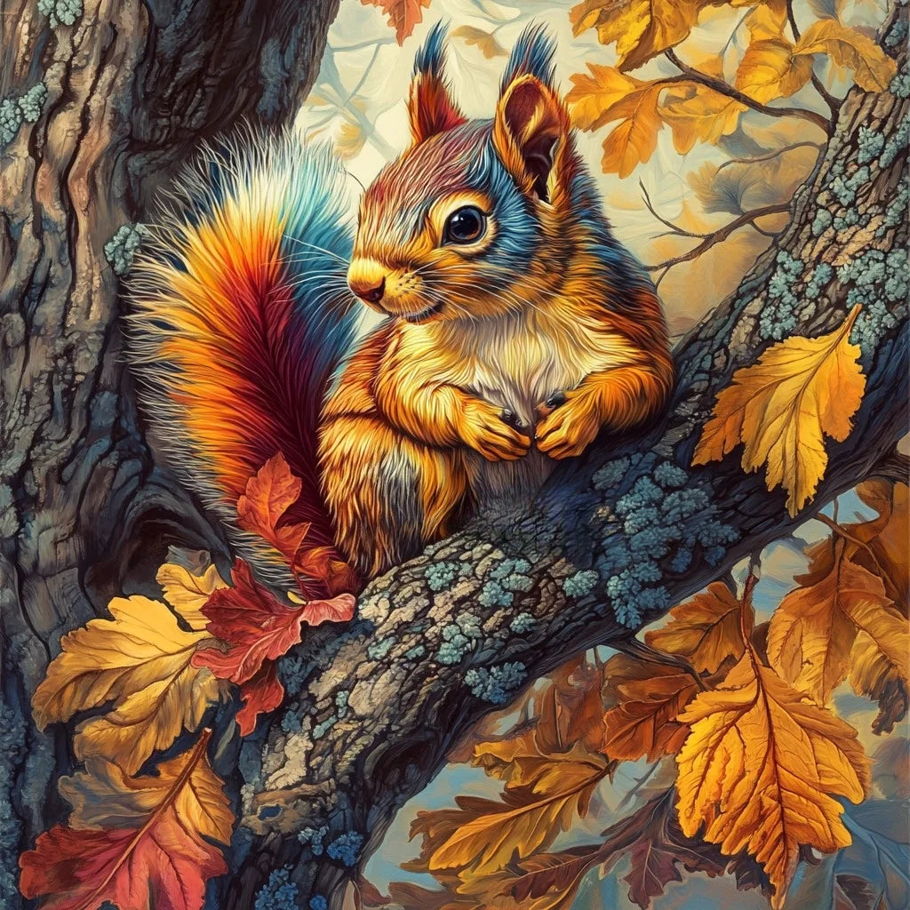 Colorful Fall Leaf Squirrel Diamond Art Kit