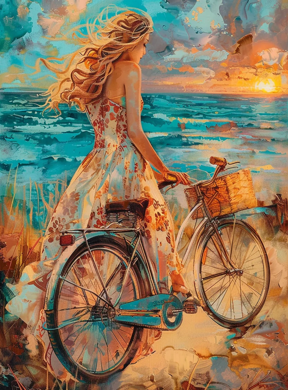 Girl Bike Beach Diamond Art Kit