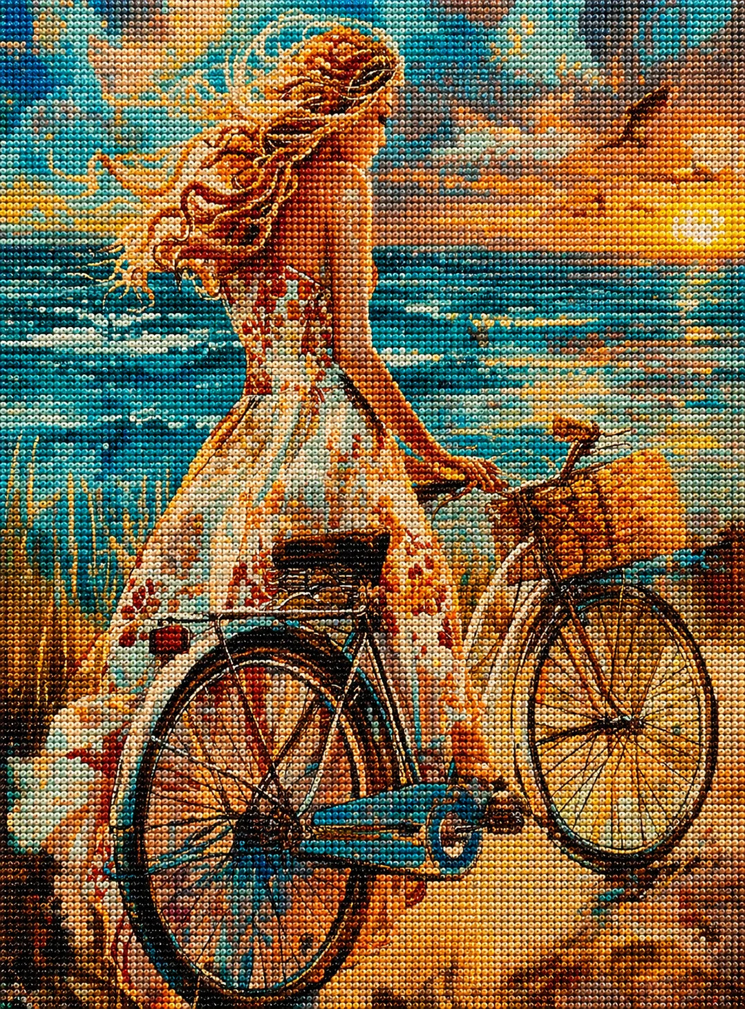 Girl And Bike At The Beach Diamond Art Kit