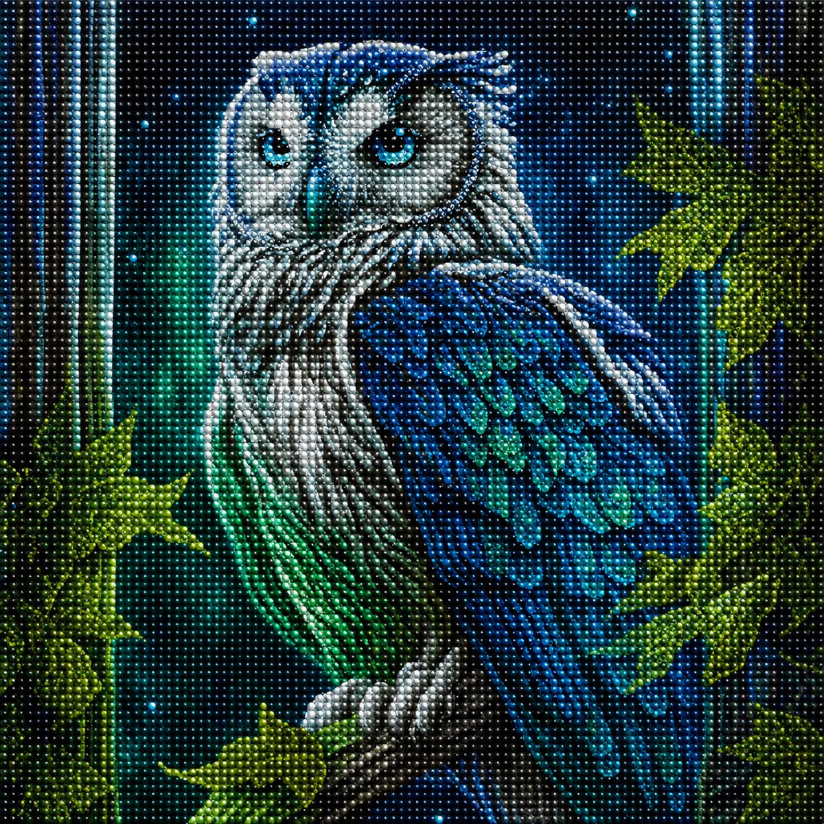 Green Glow Blue Owl Diamond Art Kit