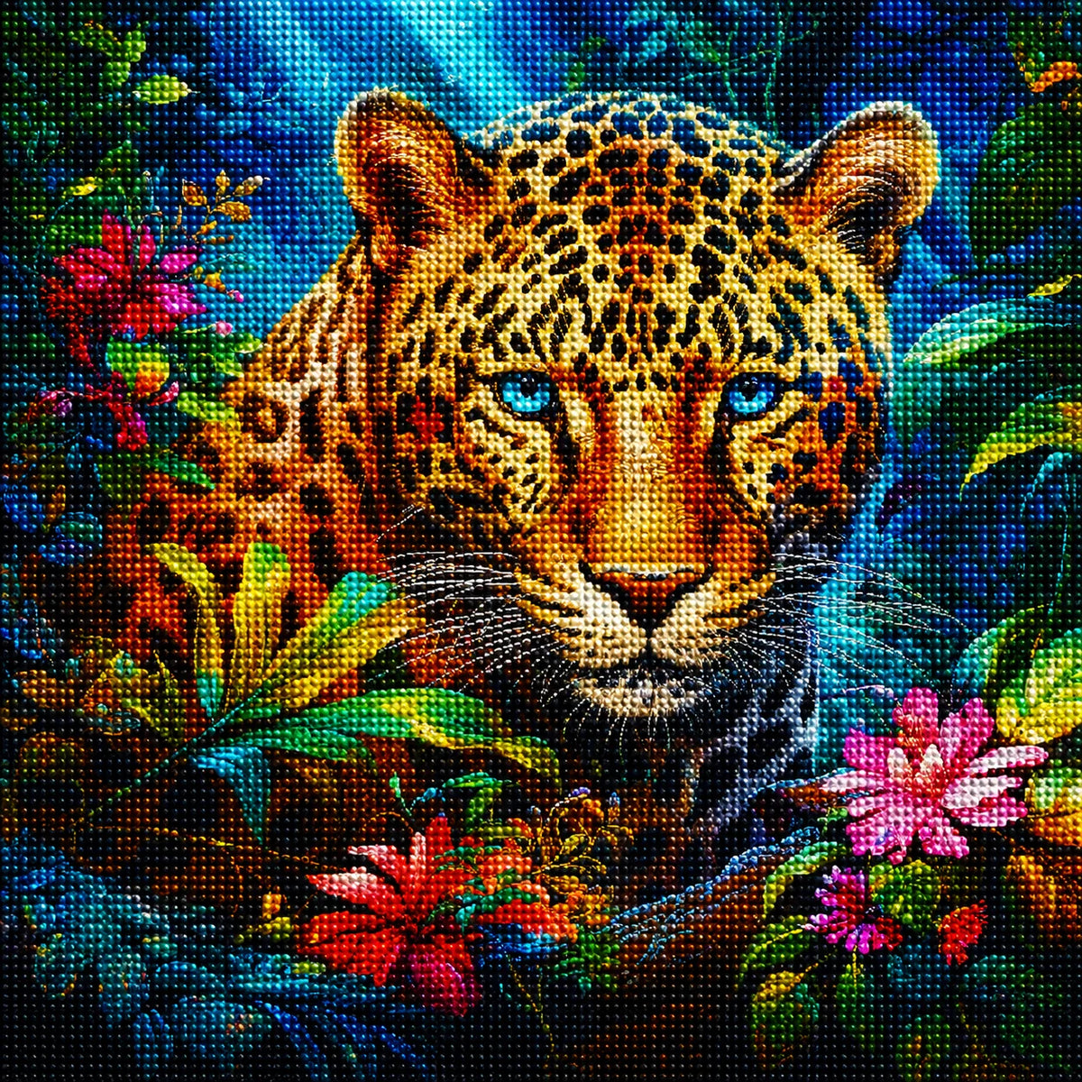 Light Blue Eyed Leopard Diamond Art Kit