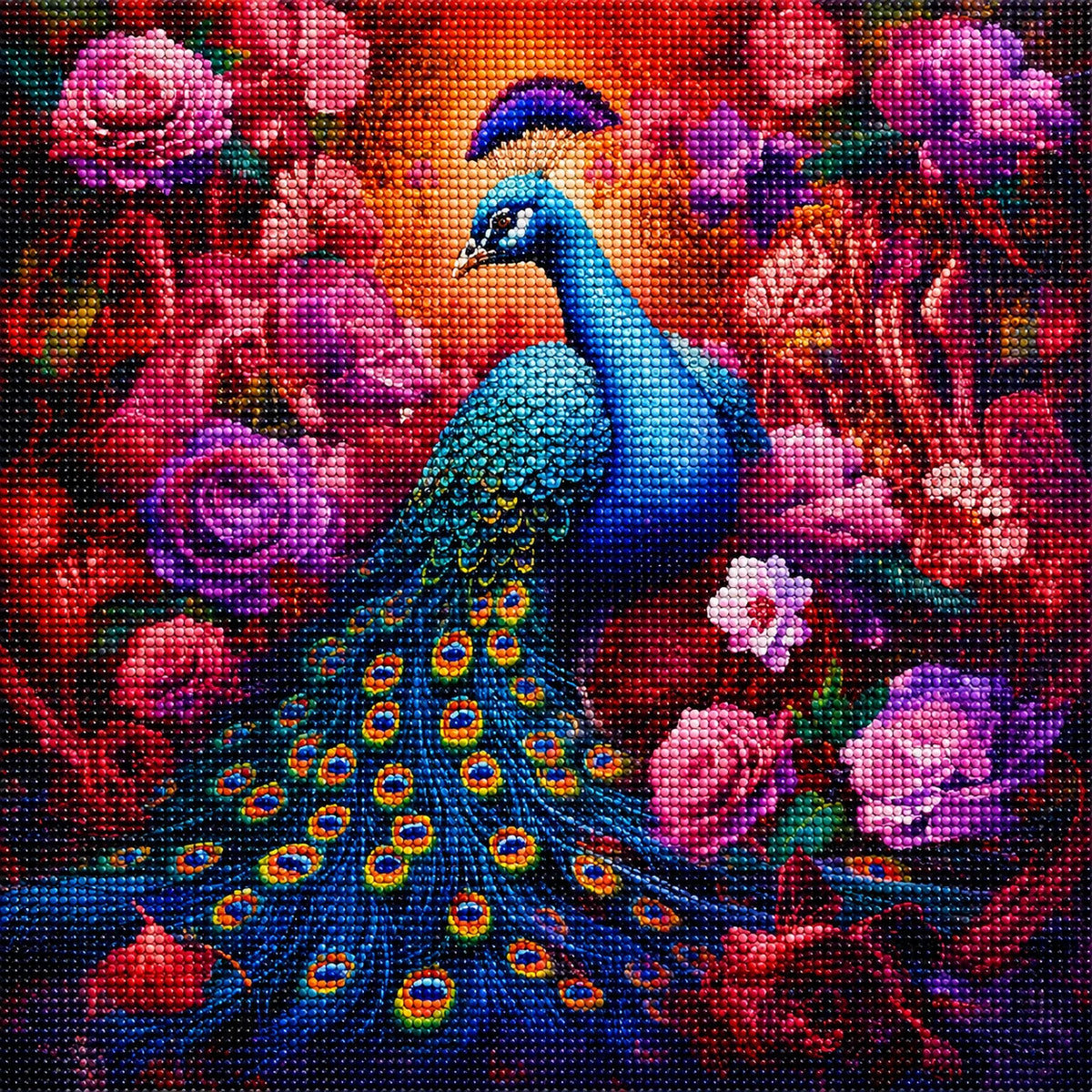 Peacock In Roses Diamond Art Kit