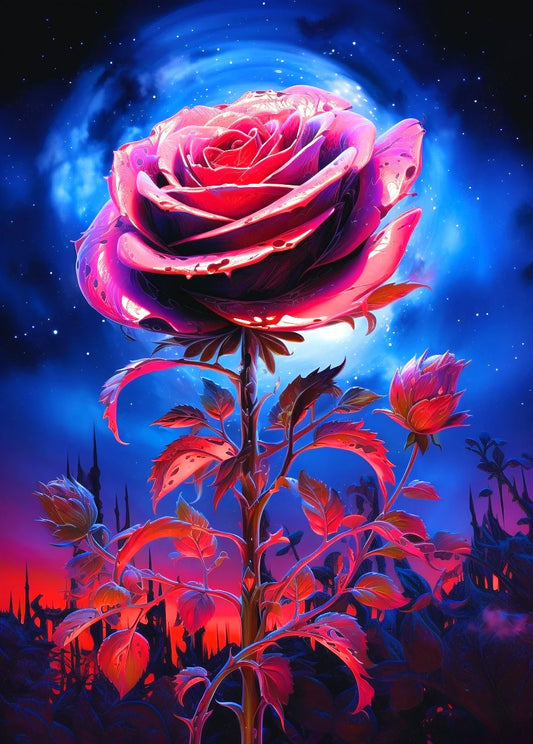 Blue Swirl Background Rose2 Diamond Art Kit