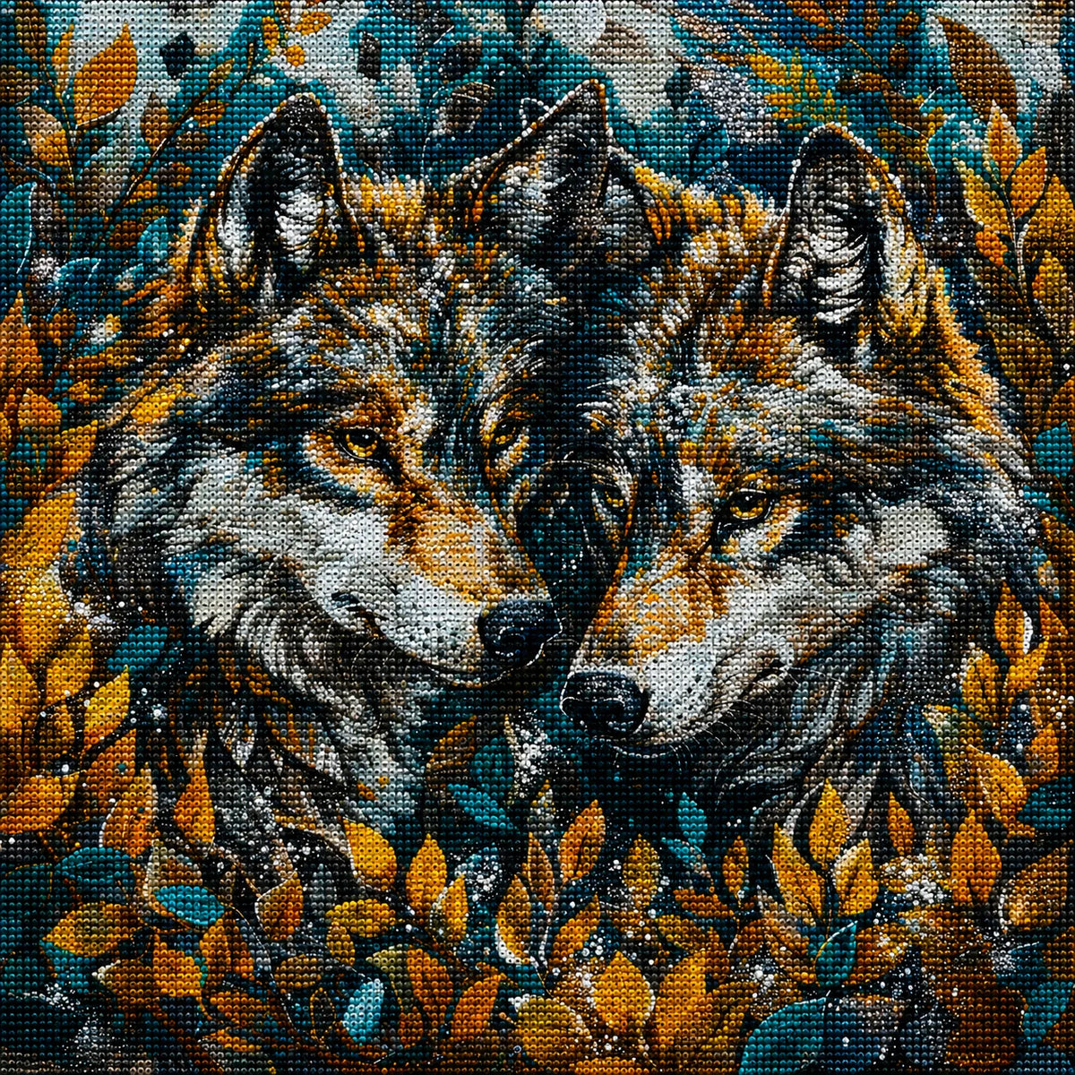 Yellow Leaves Wolves Diamond Art Kit