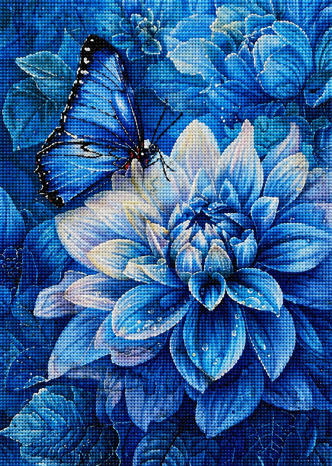 Blue Flower And Blue Butterfly Diamond Art Kit