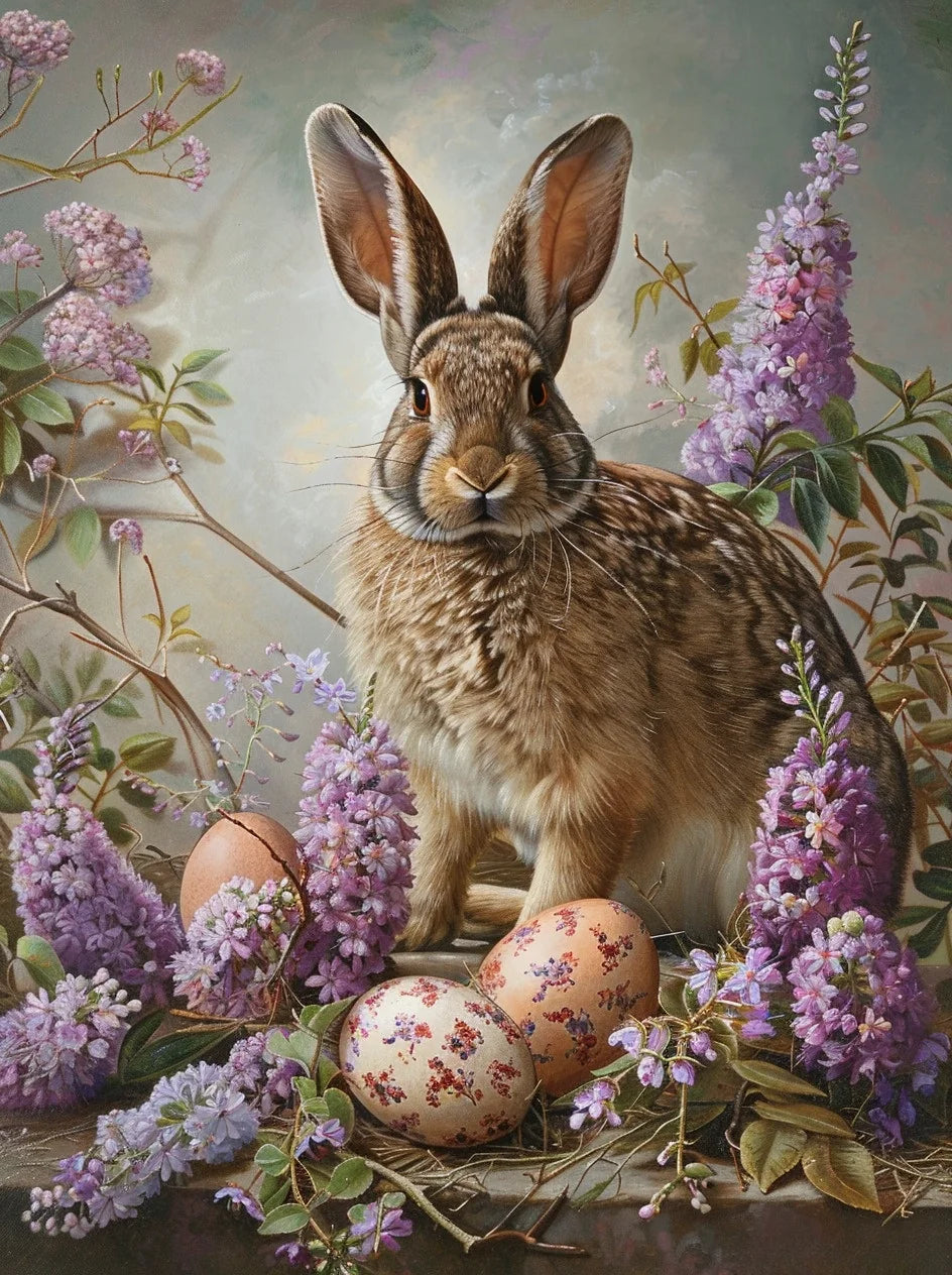 Large Rabbit Eggs And Flowers Diamond Art Kit