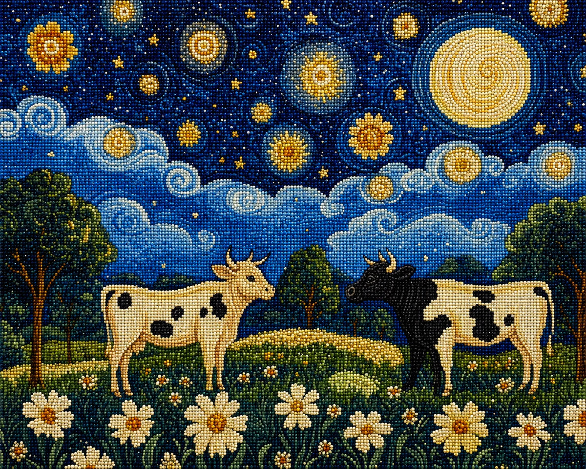 Starry Sky Cow Abstract Diamond Art Kit