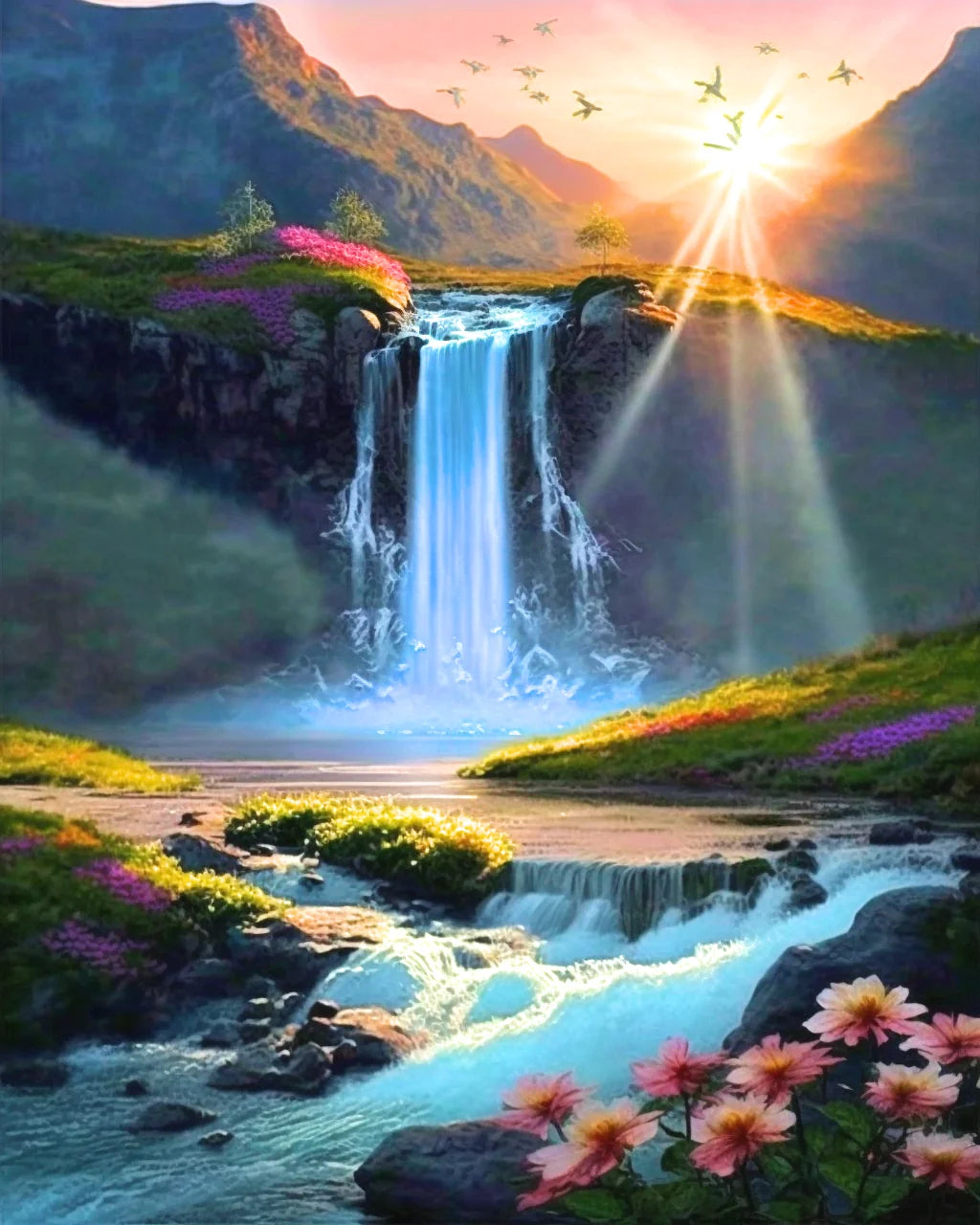 Waterfall At Sunrise Diamond Art Kit