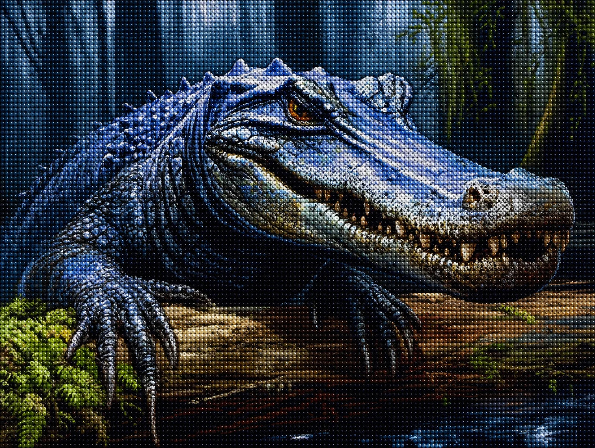 Blue Alligator On A Log Diamond Art Kit