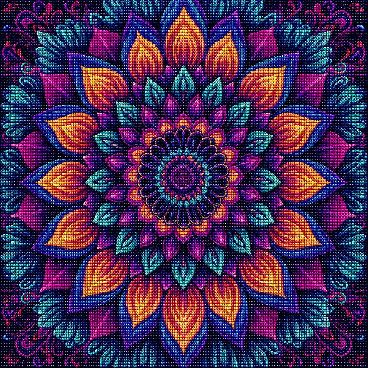 Purple Center Abstract Flower Mandala Diamond Art Kit