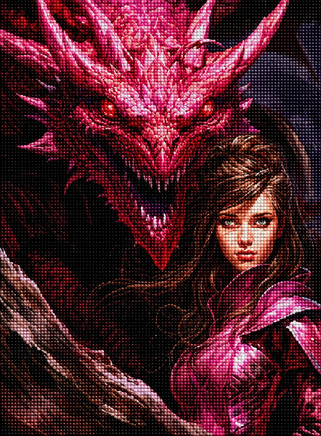 Red Dragon And Girl Diamond Art Kit