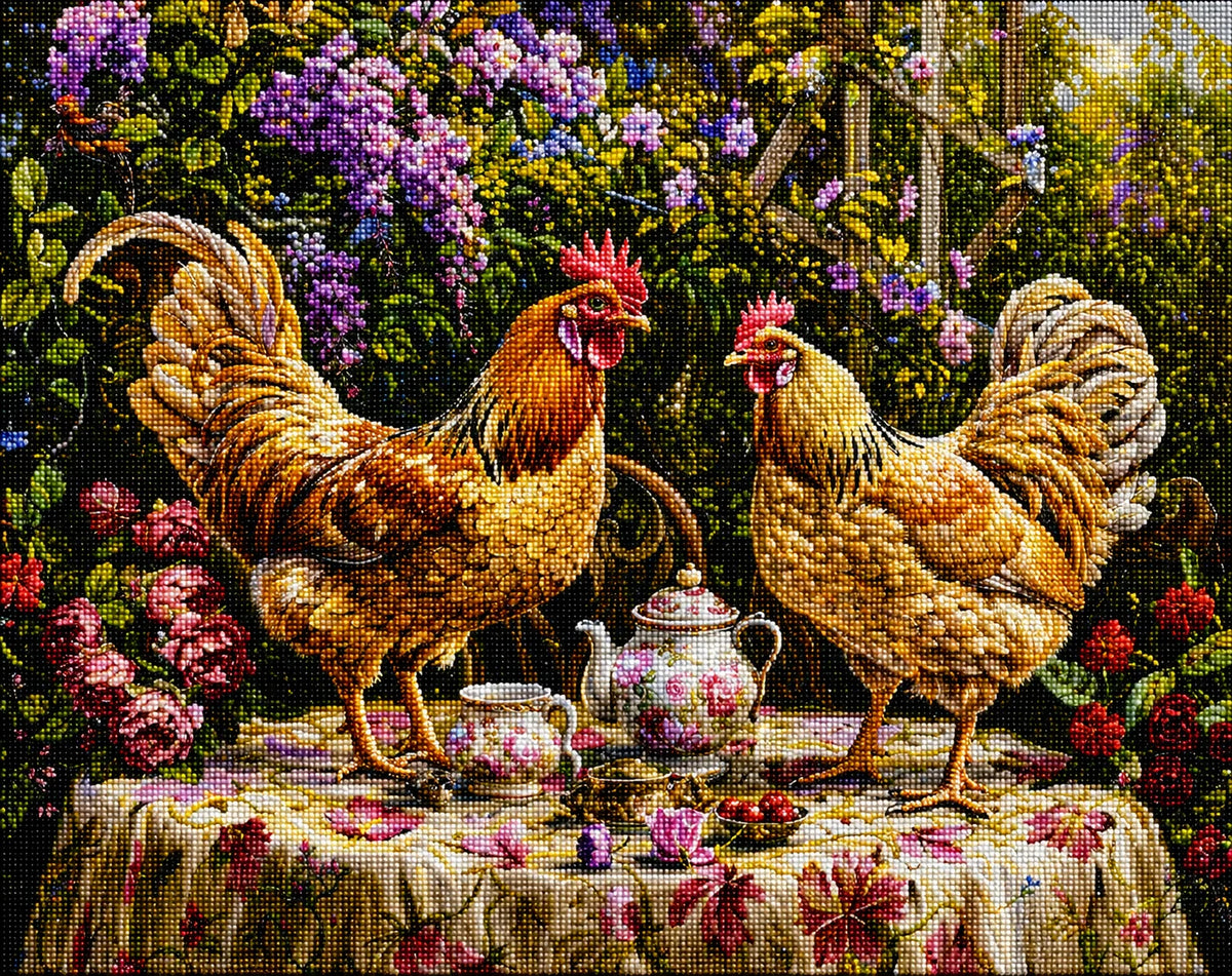 Tea For Two Roosters Diamond Art Kit