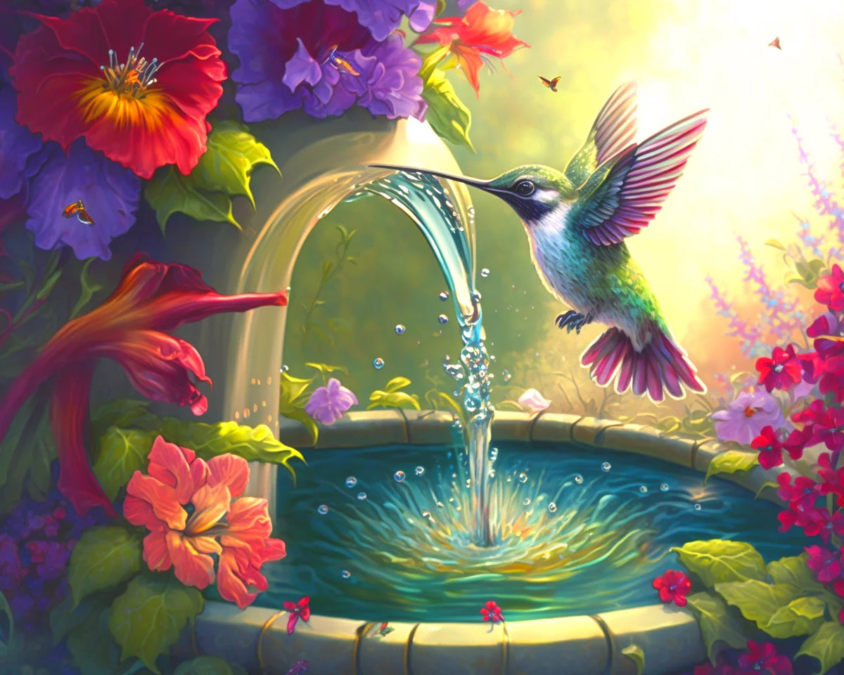 Hummingbird Water Fountain Diamond Art Kit