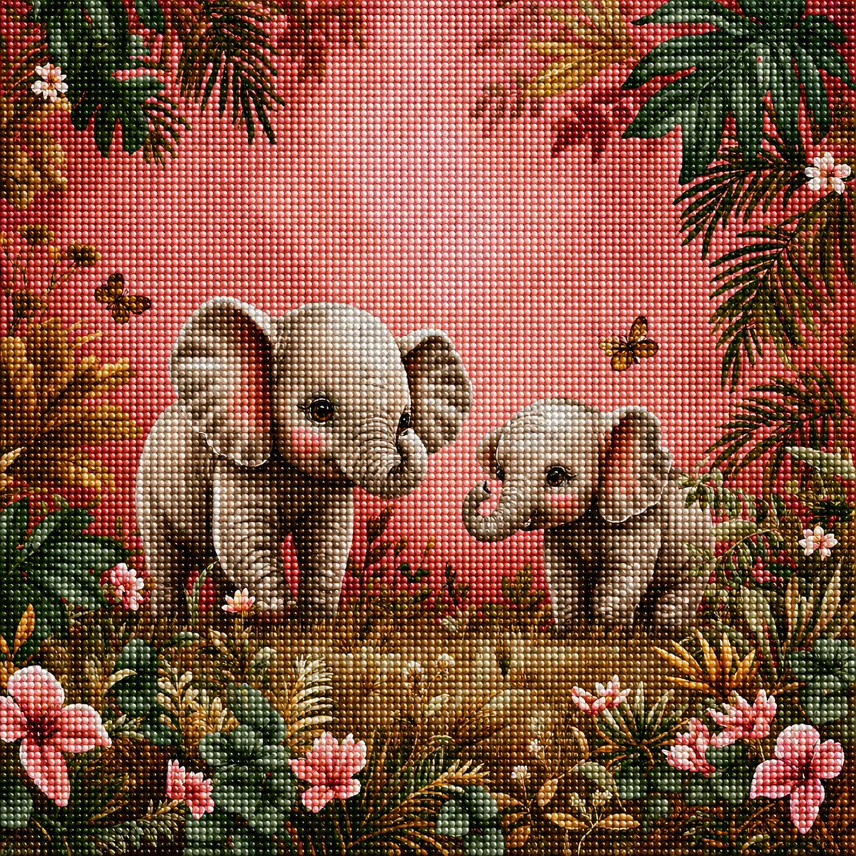 Pink Sky Elephants And Flowers Diamond Art Kit