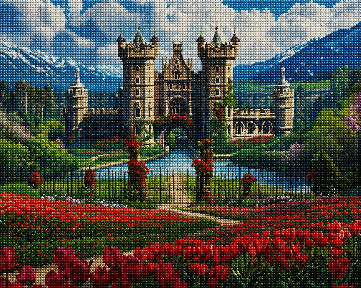 Red Tulip Castle Diamond Art Kit