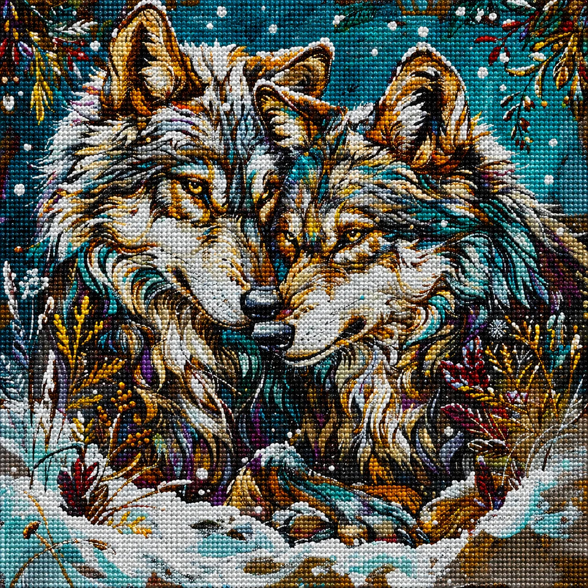 Two Abstract Wolves In The Snow Diamond Art Kit