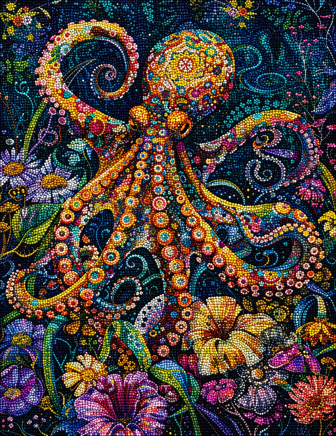 Colorful Abstract Yellow Octopus Diamond Art Kit