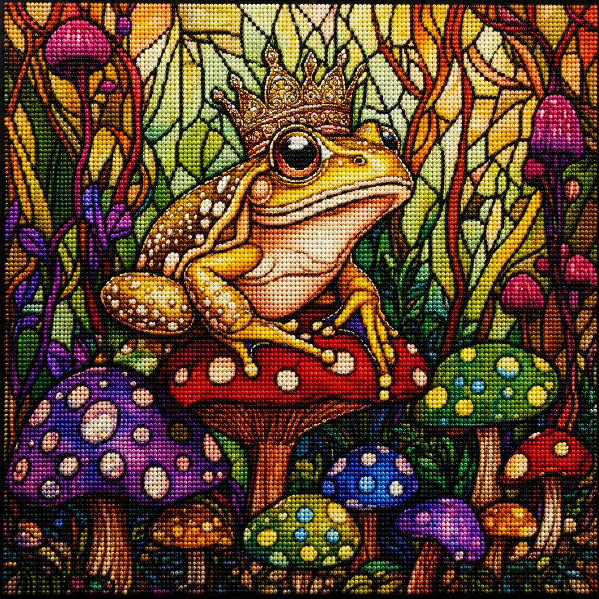 Colorful Mushrooms King Frog Diamond Art Kit