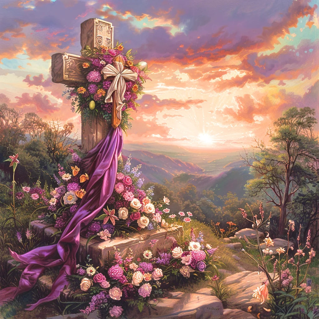 Flower Covered Easter Cross Diamond Art Kit