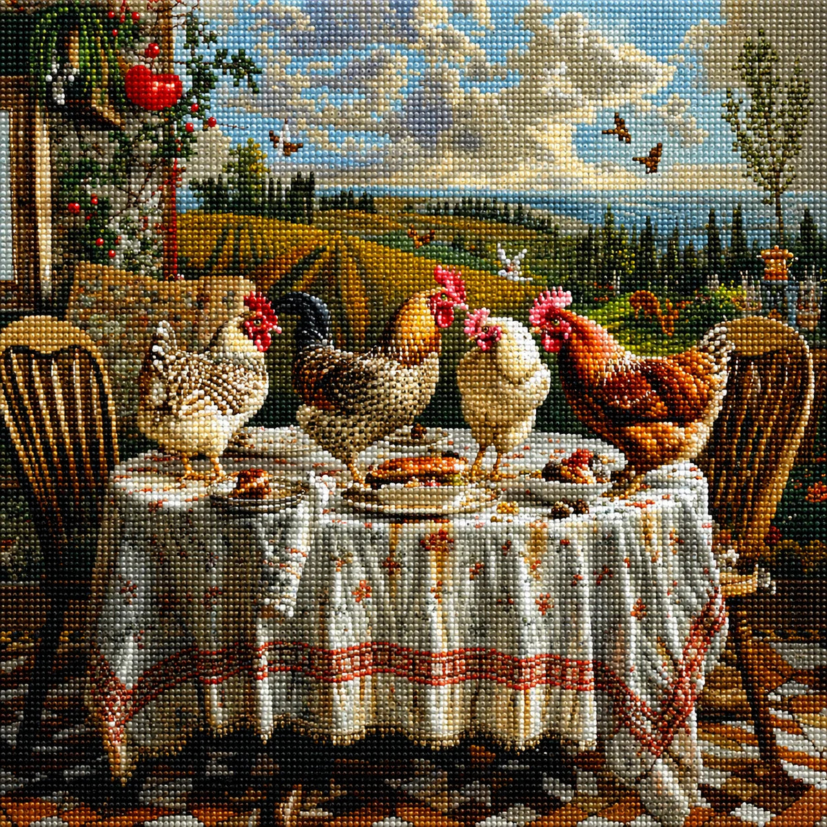Roosters Indoor Dining Diamond Art Kit