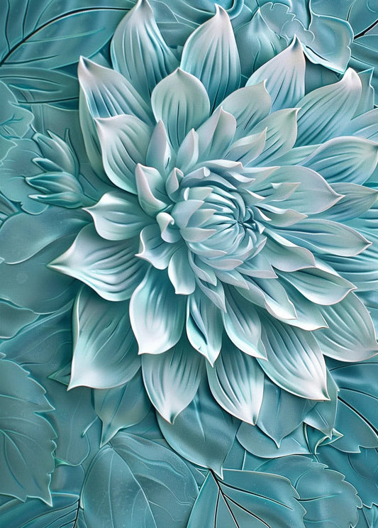 Aqua Flower And Leaves Diamond Art Kit