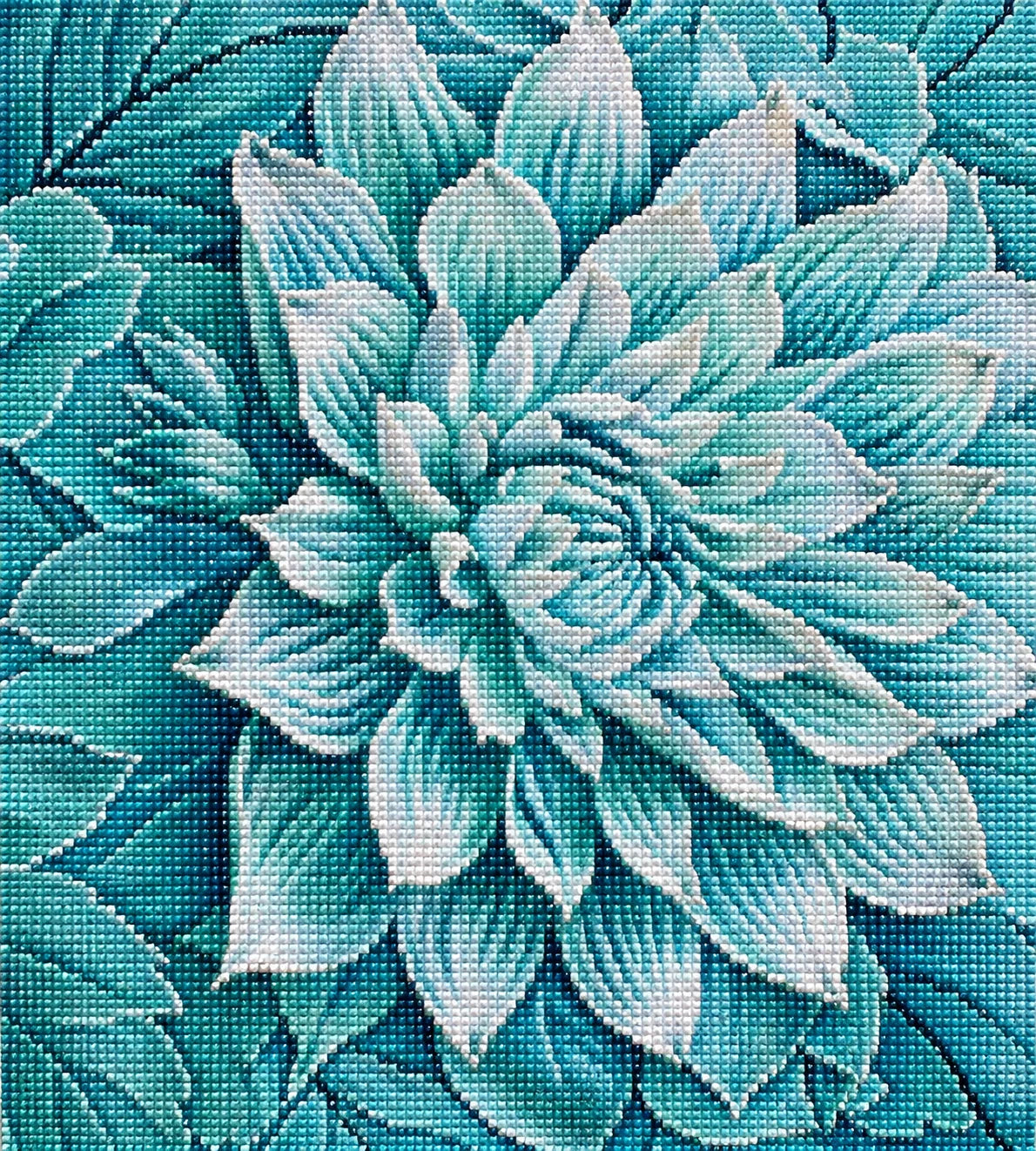 Aqua Flower And Leaves Diamond Art Kit