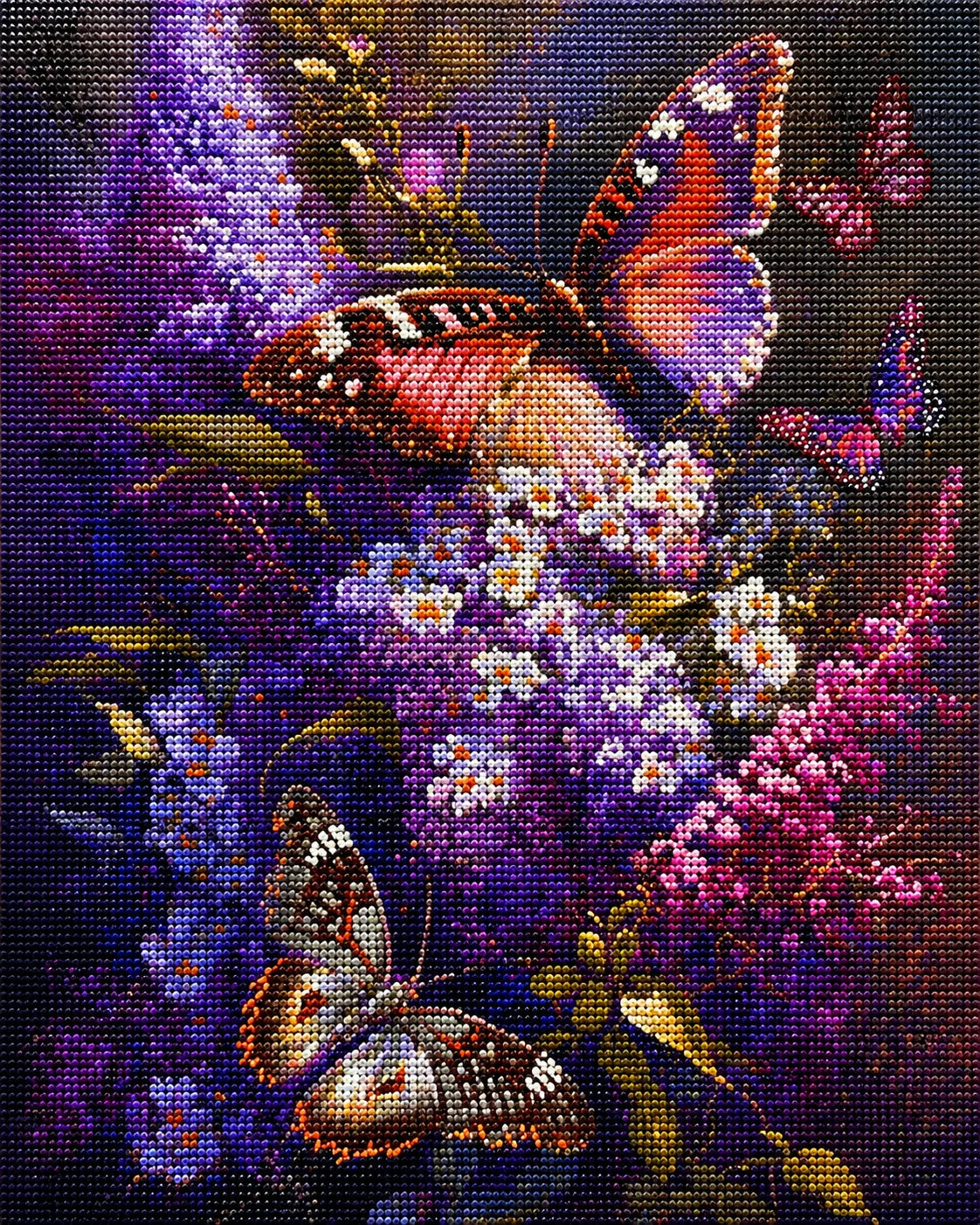 Purple Flower Butterfly Bush Diamond Art Kit