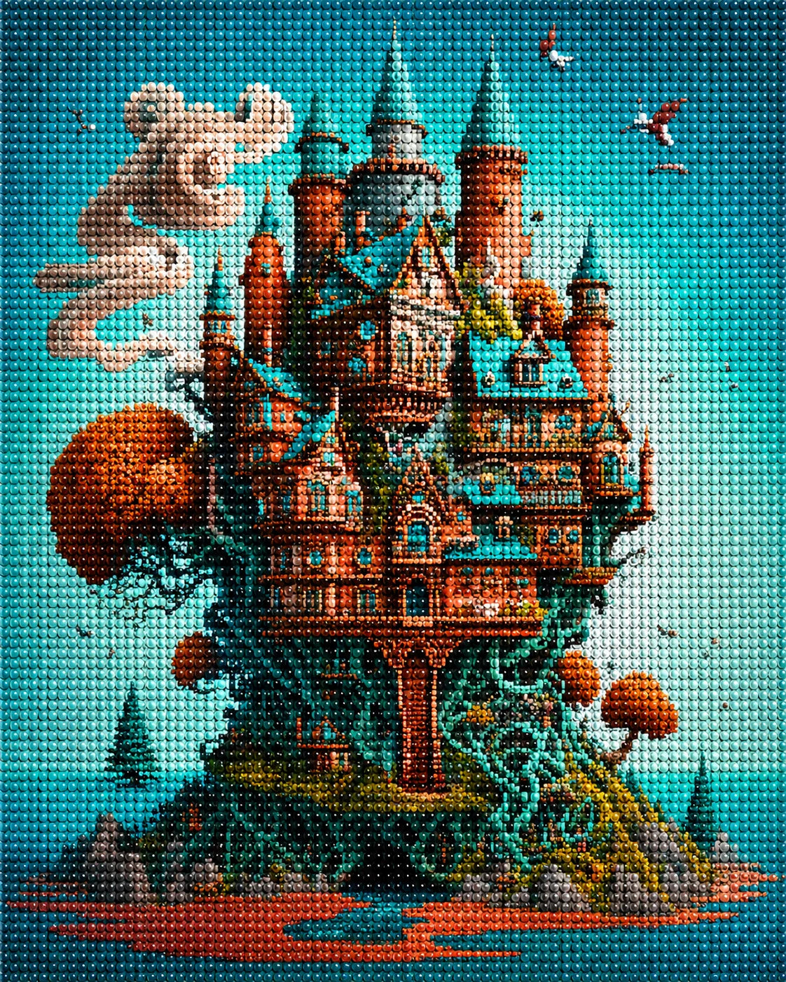 Teal And Brown Castle Diamond Art Kit