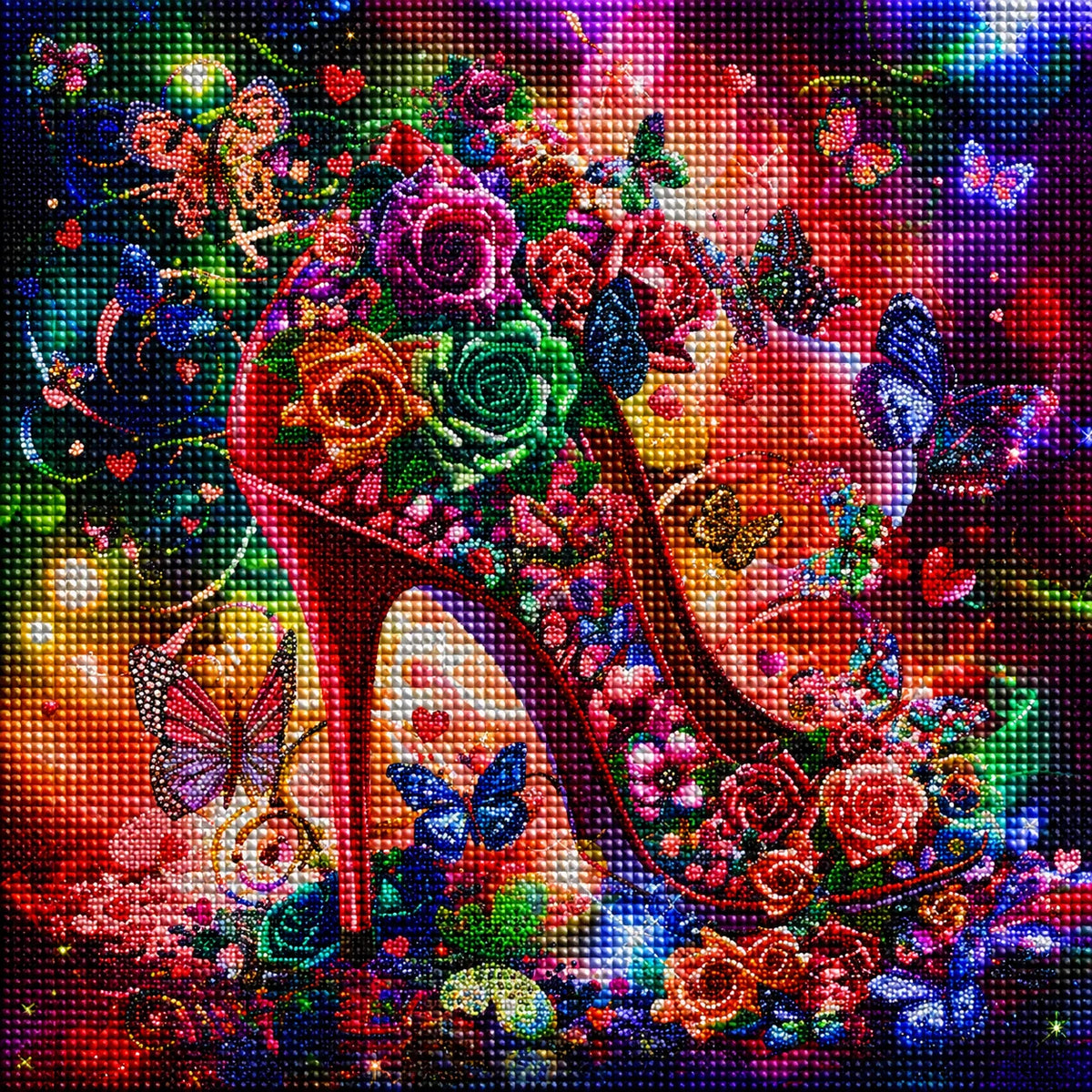 Colorful Roses And Red Stilleto Diamond Art Kit