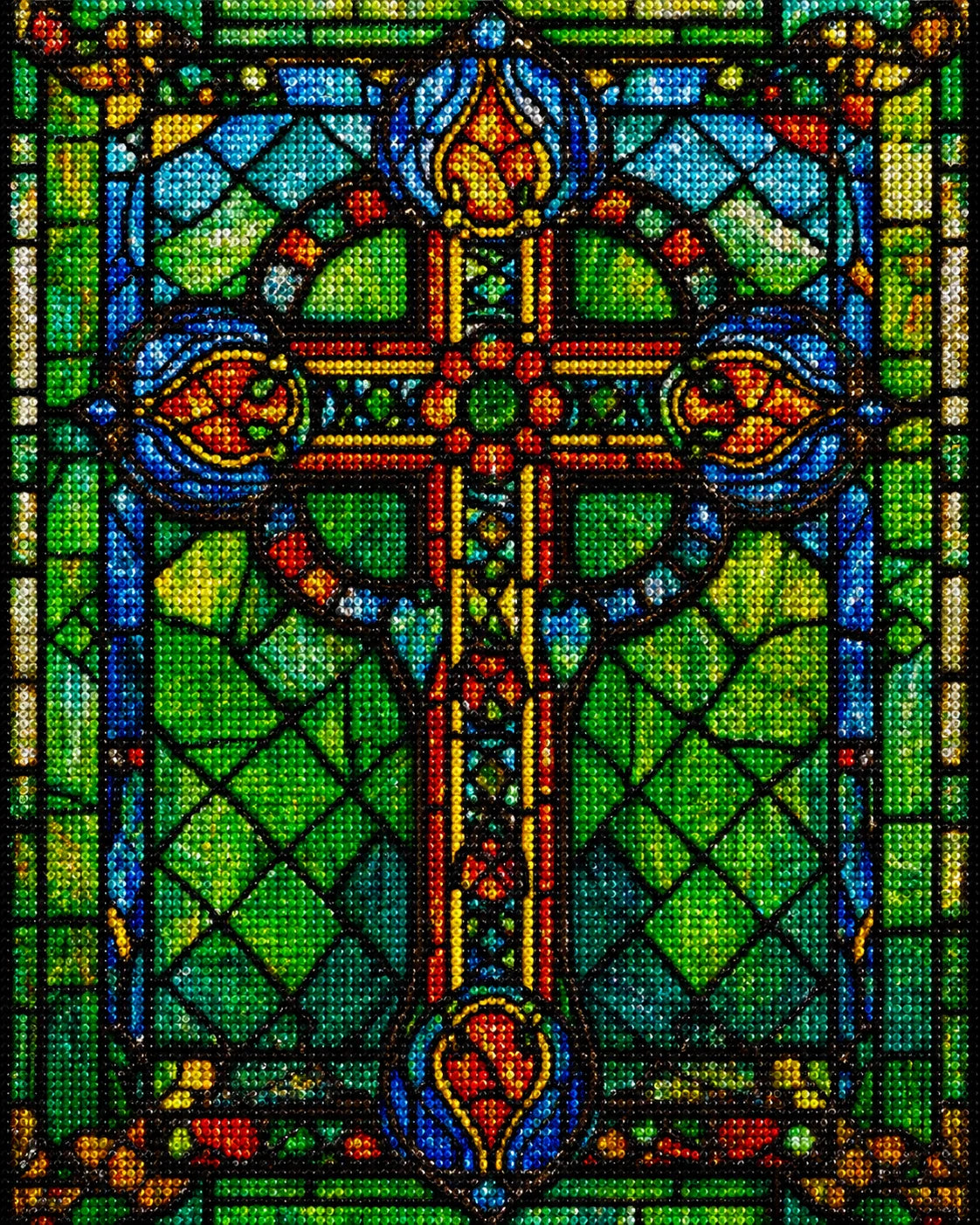 Green Background Abstract Cross Diamond Art Kit